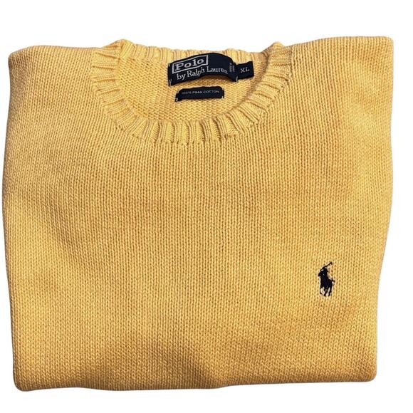 Vintage Polo Ralph Lauren Sweater Mens XL Yellow Crew Neck Knit Pima Cotton 90s - Picture 3 of 6